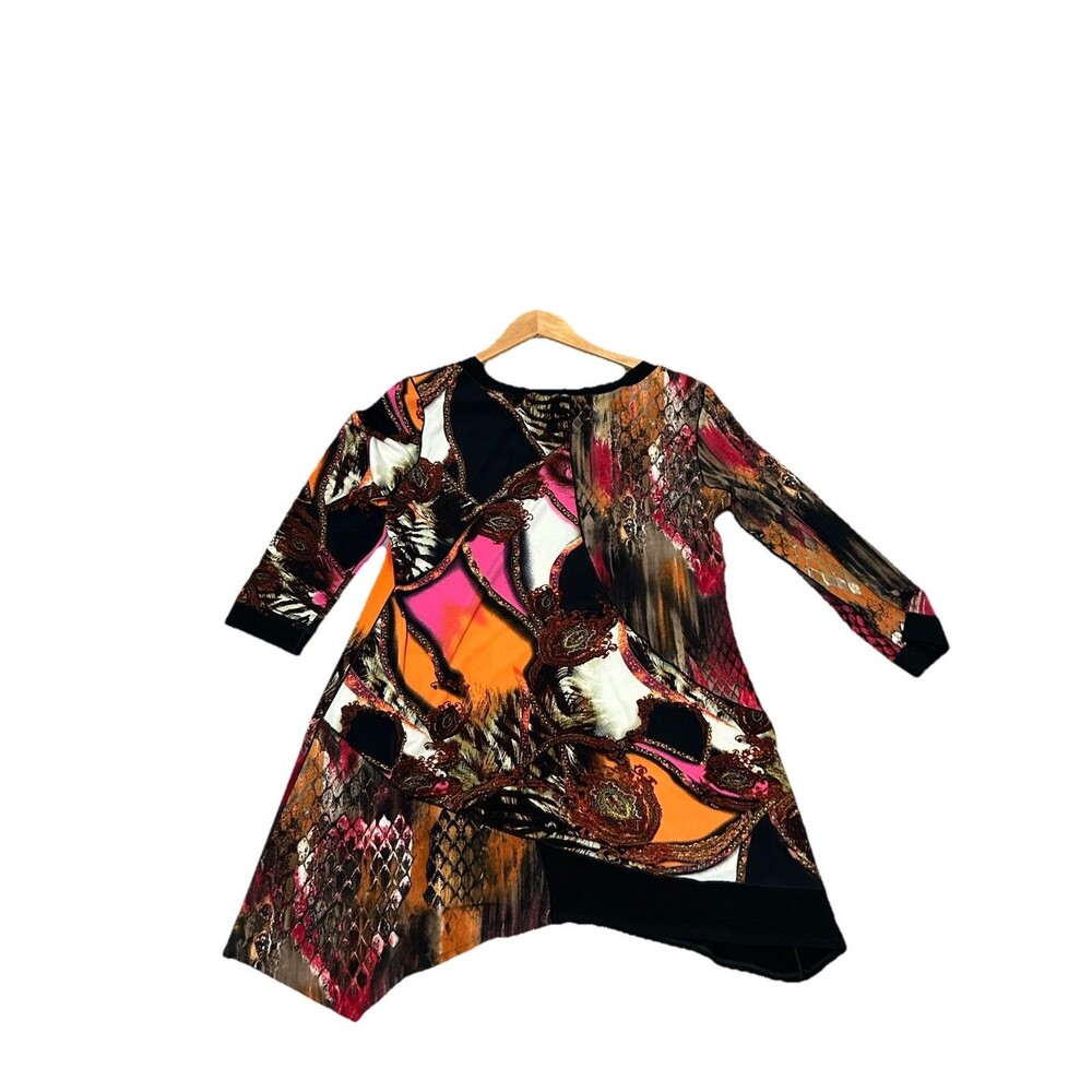 Eva Varro Floral Large Tunic Top Womens Black Thick Liquid Knit Witchy Artsy USA - Picture 4 of 13